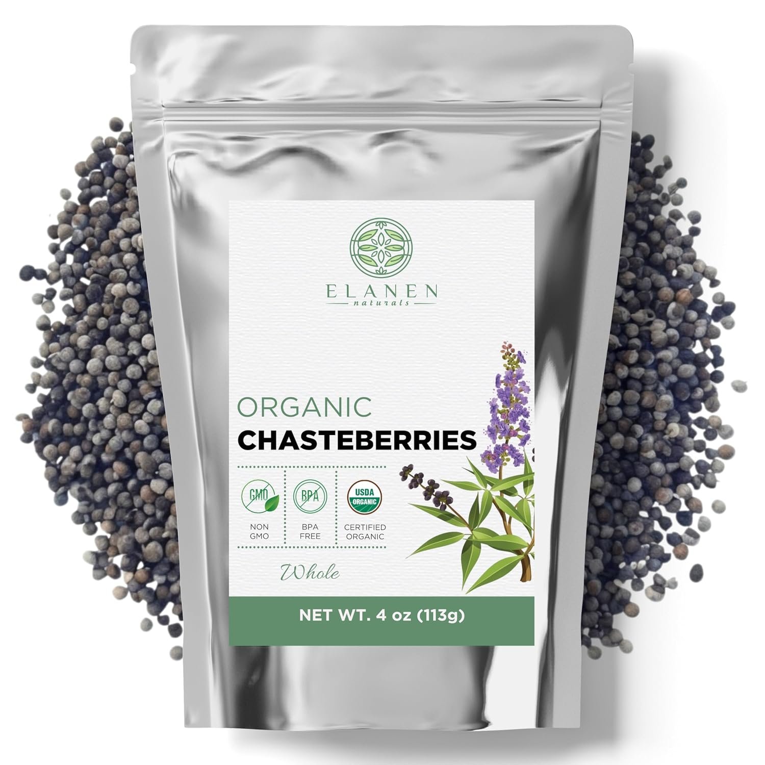 Organic Chasteberry 4 oz. (113g), USDA Certified Organic Chaste Tree Berry, Vitex Berry, Vitex Chasteberry, Chaste Berries, Whole