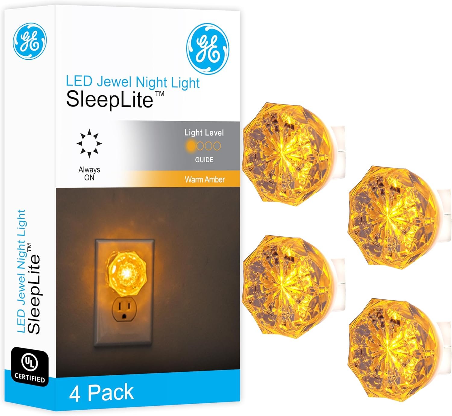GE SleepLite Jewel LED Night Lights Plug into Wall, 4 Pack