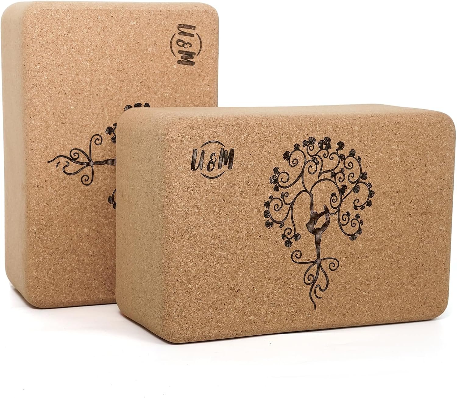 U&M Cork Yoga Blocks 2 Pack Set,Natural Cork High Density 9″x6″x4″ Yoga Blocks Odor-Resistant Non-Slip for Yoga, General Fitness, Pilates, Stretching and Toning