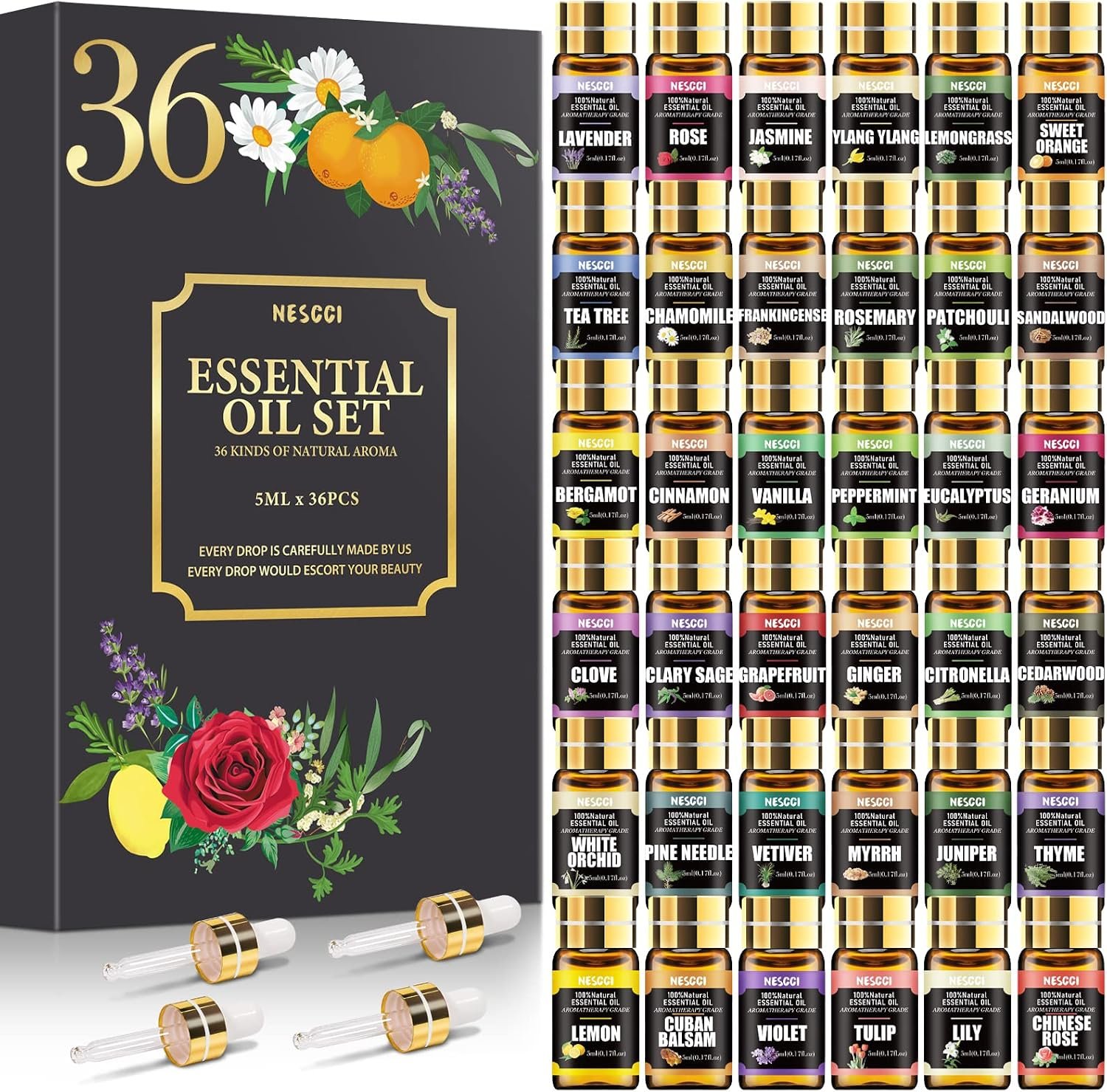 NESCCI Essential Oil Set – Essential Oils 36 x 5ML -Essential Oils Gift Set