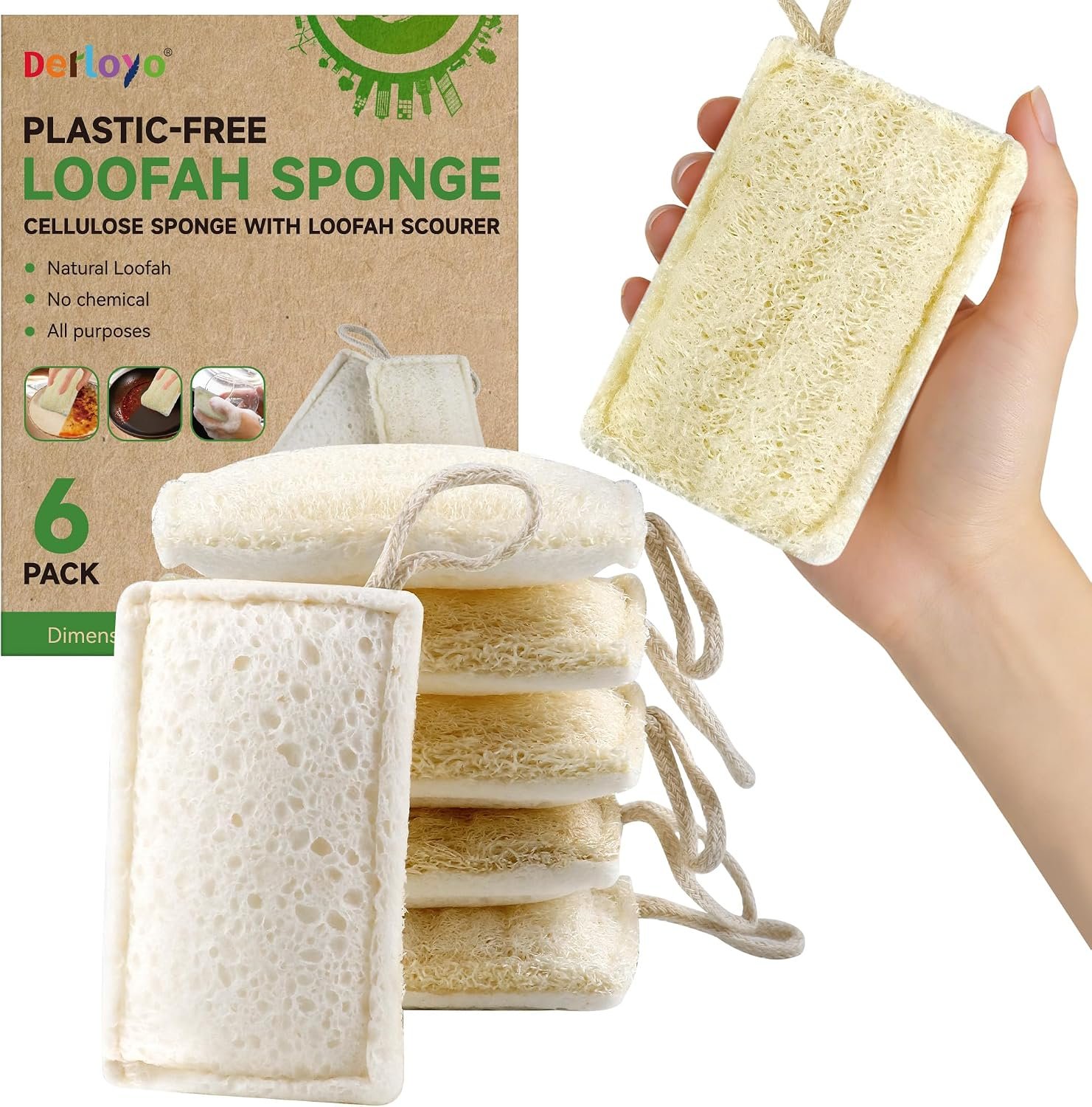 6 Pack Natural Loofah Sponges for Dishes