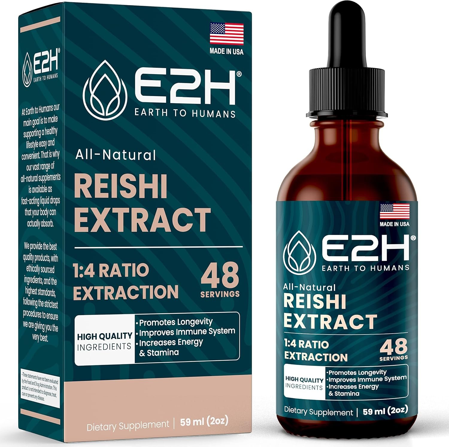 Reishi Mushroom Supplement – Faster Absorption Than Reishi Mushroom Capsules or Powder – Our Reishi Mushroom Extract Promotes Longevity – Reishi Mushroom Tincture – 2 Fl Oz by E2H