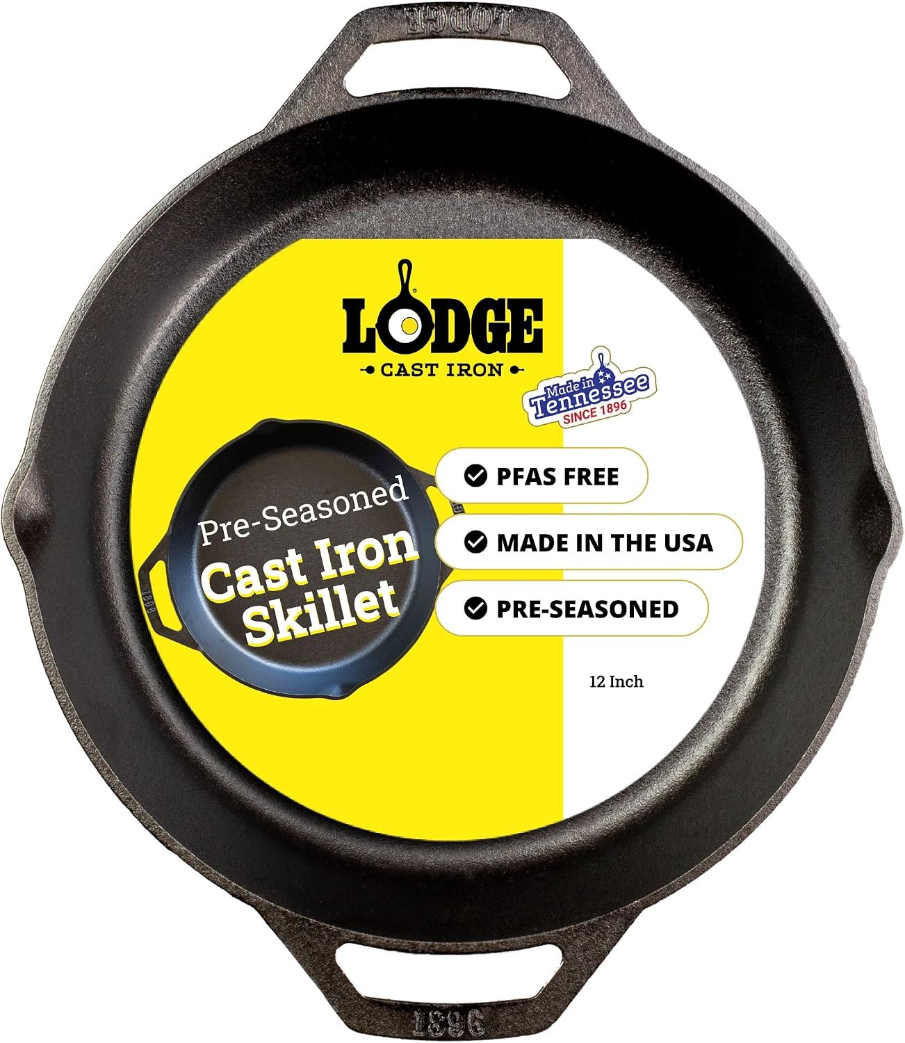 Lodge Pre-Seasoned Cast Iron Dual Handle Pan, PFAS-Free, 12 Inches