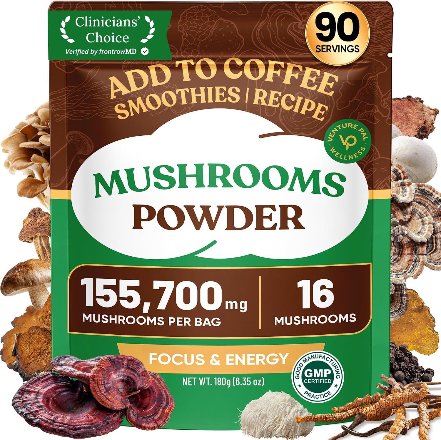 Venture Pal 16 in 1 Mushroom Powder 1730mg Adaptogenic Mushrooms Supplement