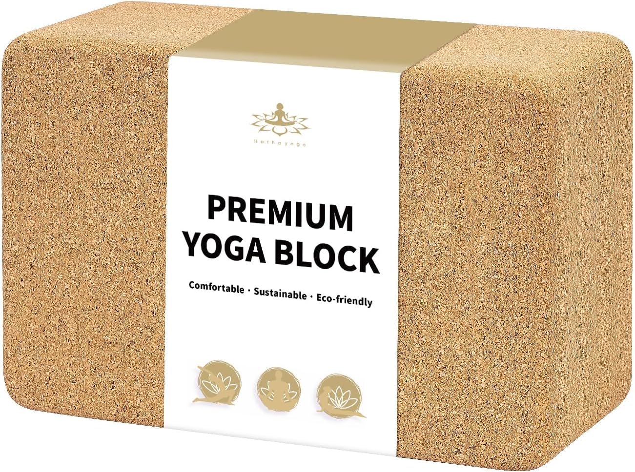Hatha Yoga Cork Yoga Block, Natural Cork from Portuguese, Premium Brick 9″x6″x3″, Eco-Friendly Yoga Accessories for Yoga, Pilates & Stretching