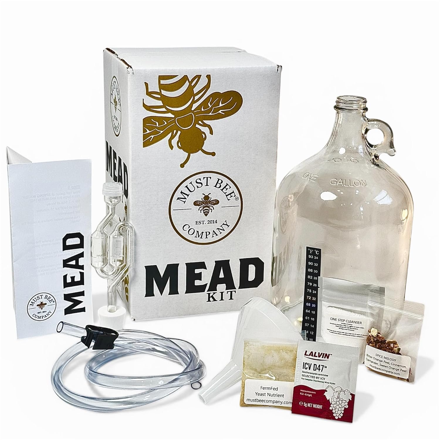 Mead Making Kit – 1 Gallon Mead Kit to Make Your own Honey Wine with Reusble Equipment- Brew a Delicious Metheglin Style Mead with Must Bee Company-Starter Kit Includes Yeast, Nutrients and Spices.