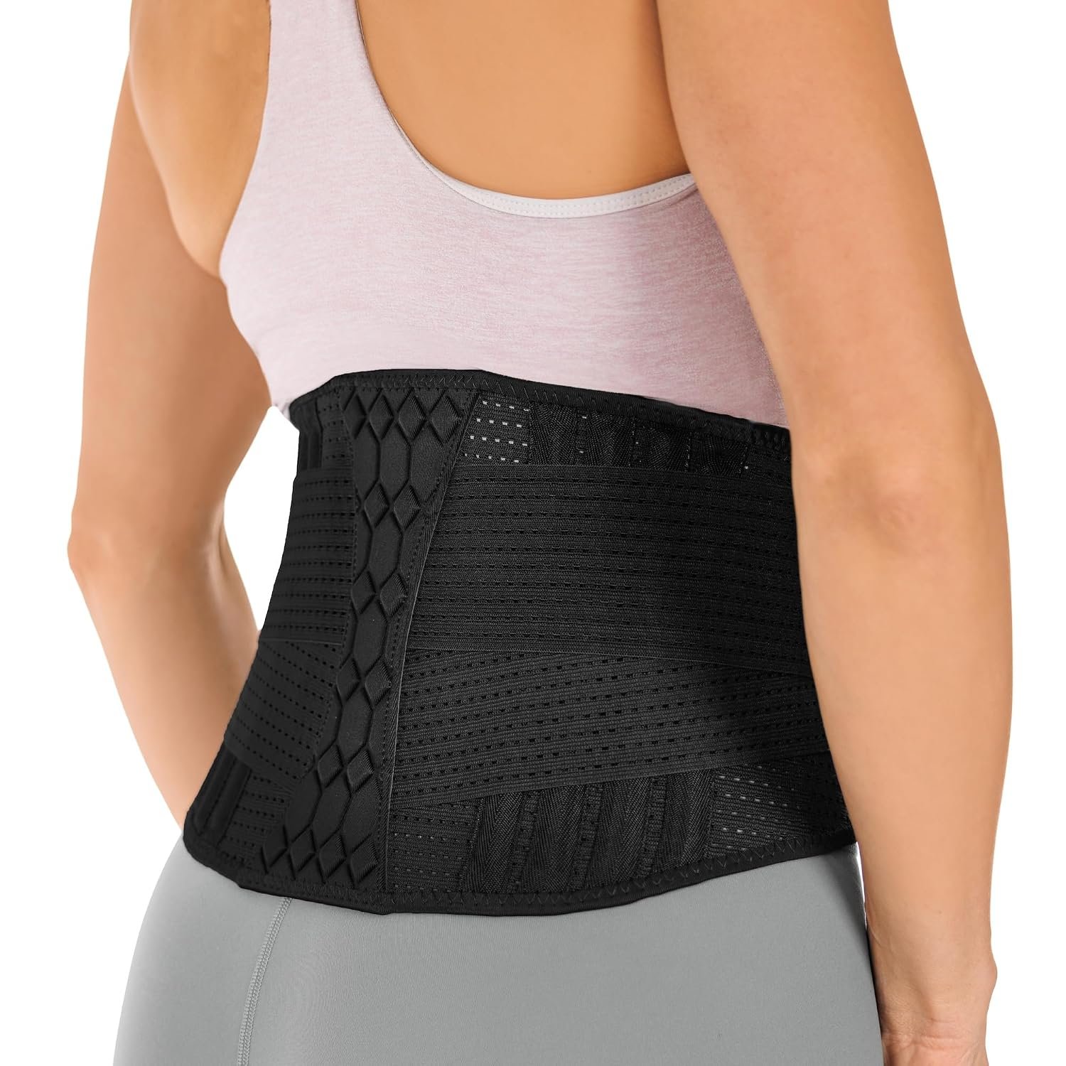 BraceAbility Lumbar Brace for Men and Women – Lower Back Support Belt for Lifting, Work, Standing All Day – Breathable Mesh, Flexible Comfort Fit for Everyday Wear – Adjustable Compression (L Black)