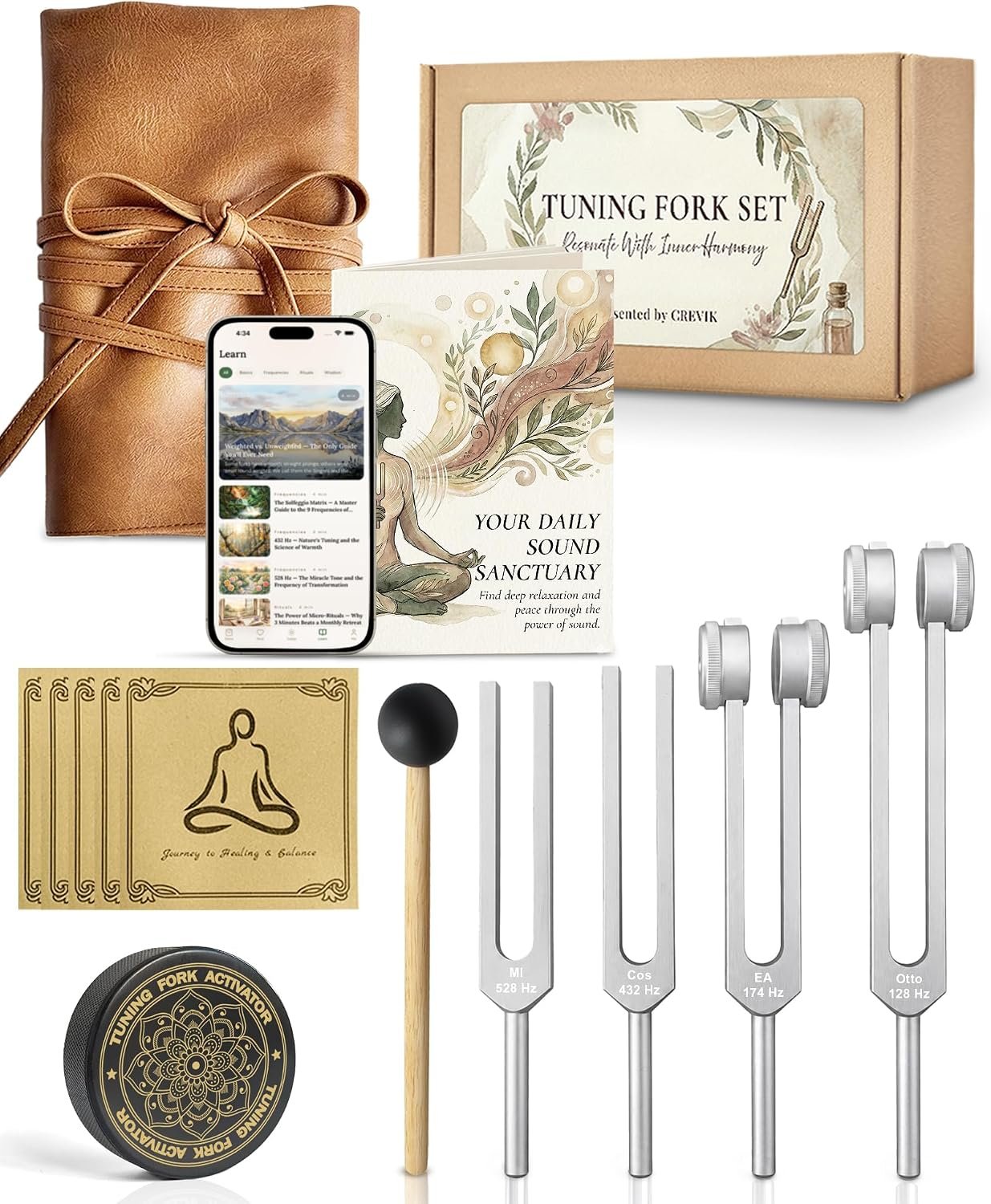 Tuning Forks for Healing Set (128, 174, 432, 528 hz) Harmony Set