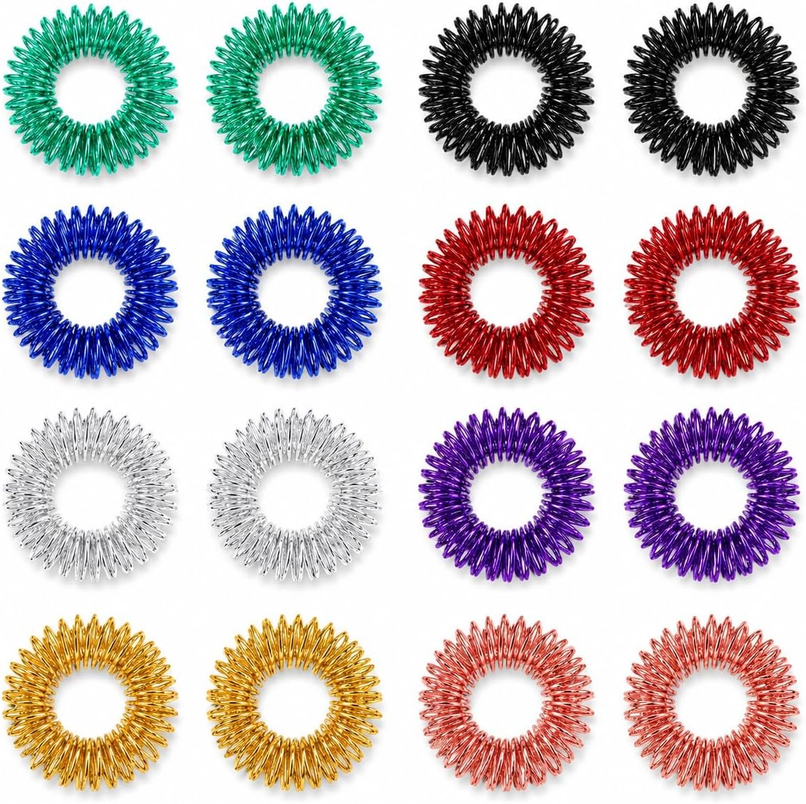 Metal Decompression kit – 16 Pack Spiky Sensory Rings for Anxiety Stress Relief, 8 Assorted Colors