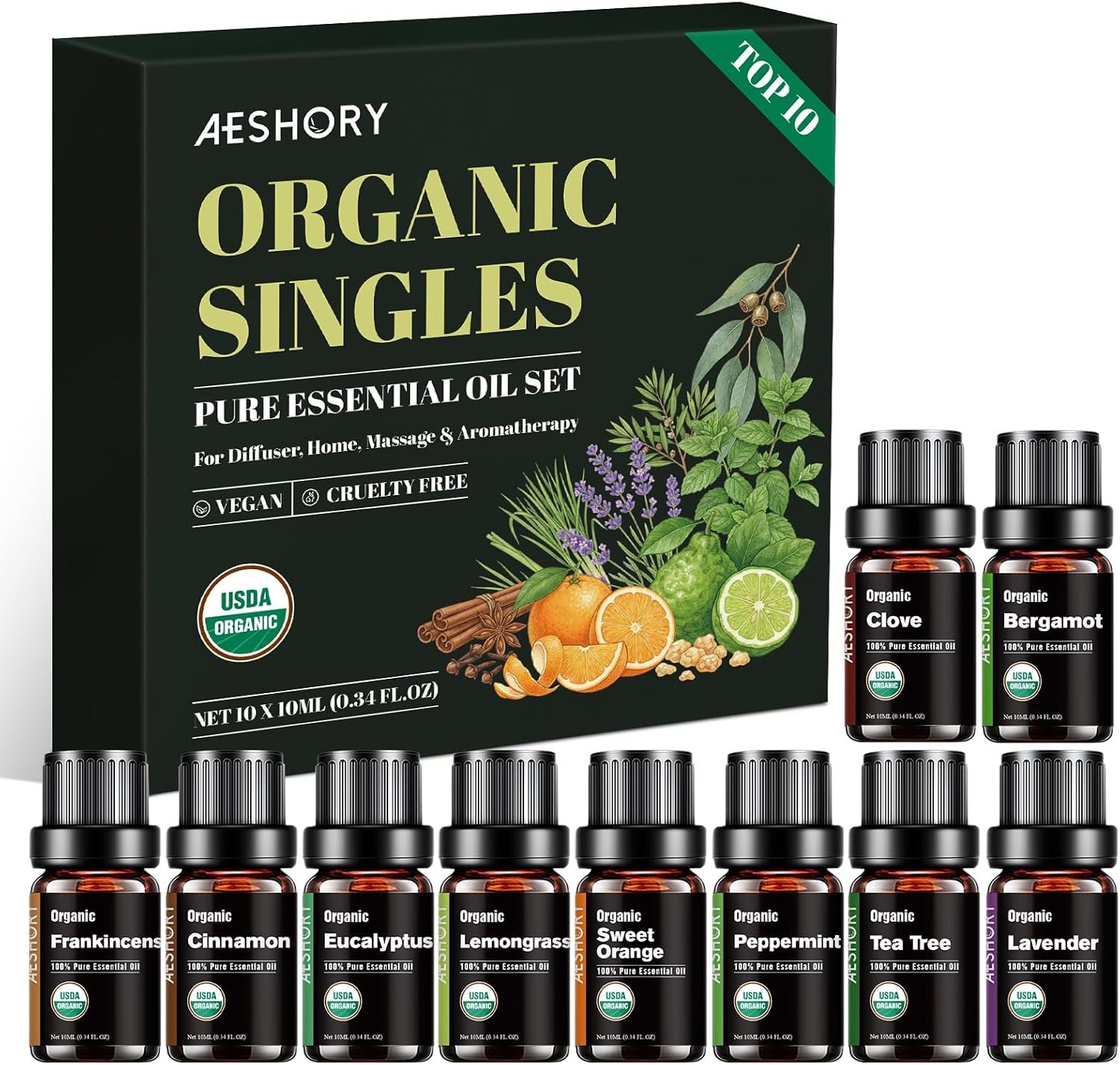 Organic Essential Oils Set, Top 10 100% Pure Natural Oil for Diffusers