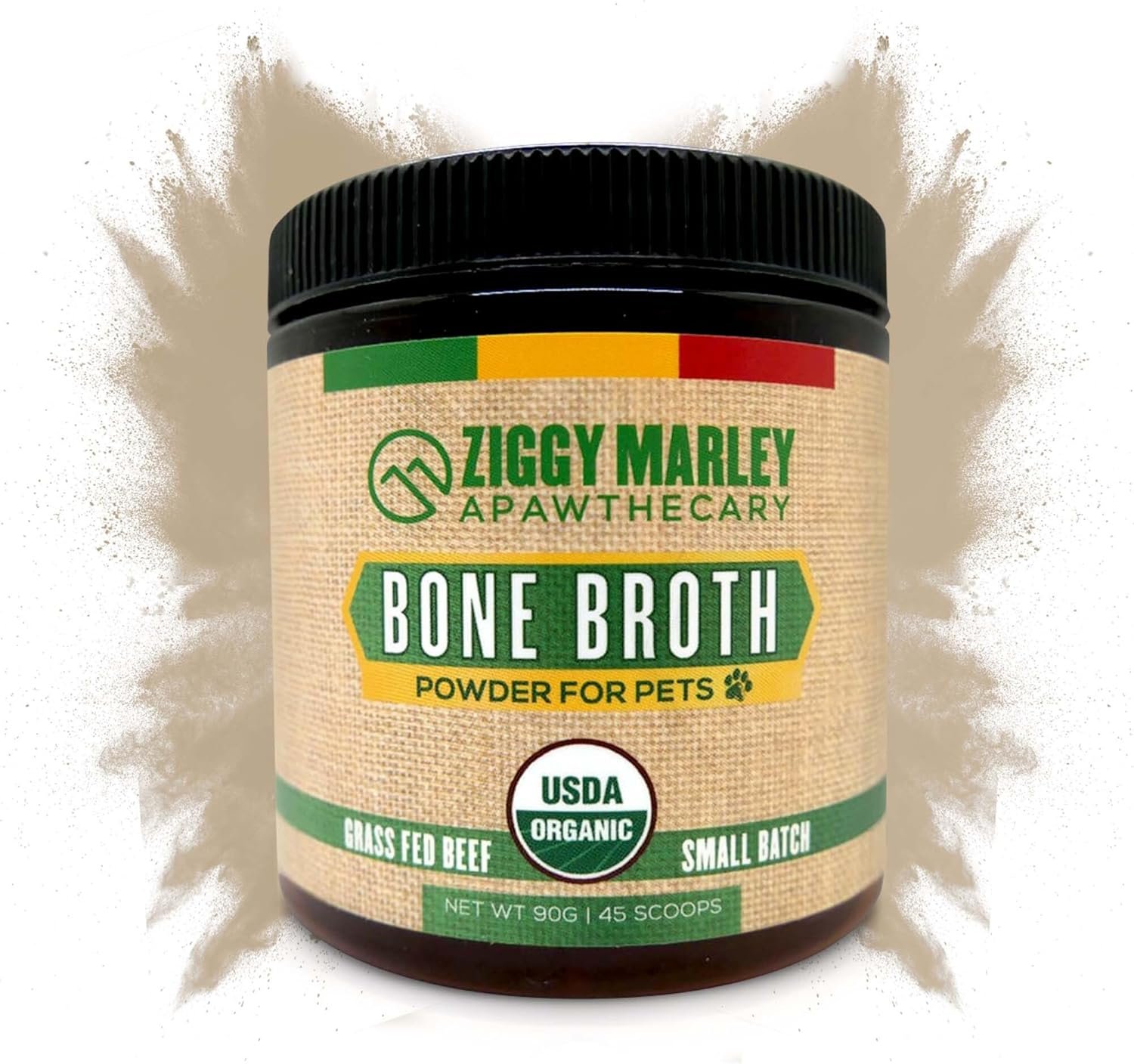 Ziggy Marley’s USDA Organic Beef Bone Broth Powder for Dogs & Cats – Support Joints, Coat, and Skin – Human Grade Grass Fed Beef, 90 Grams