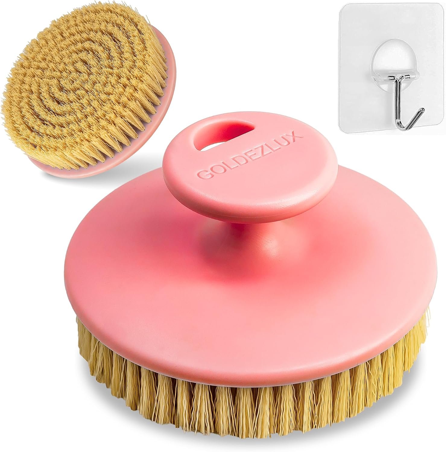 GOLDEZLUX® Dry Body Brush Cruelty-Free Firm Bristles Exfoliate Promote Smooth Skin, Dry Brushing Stimulate Blood Flow, Lymphatic Drainage, Prevent Ingrown Hair – Large Size & Comfortable Grip (Pink)