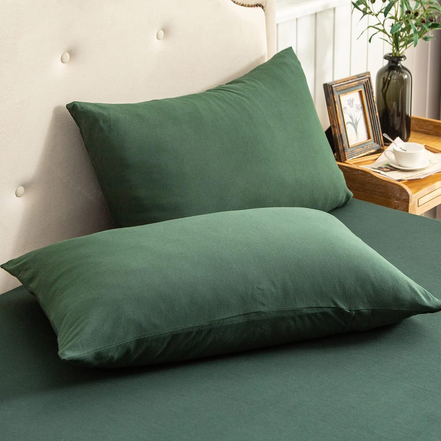 PURE ERA Jersey Knit Pillow Cases Solid Forest Green Standard