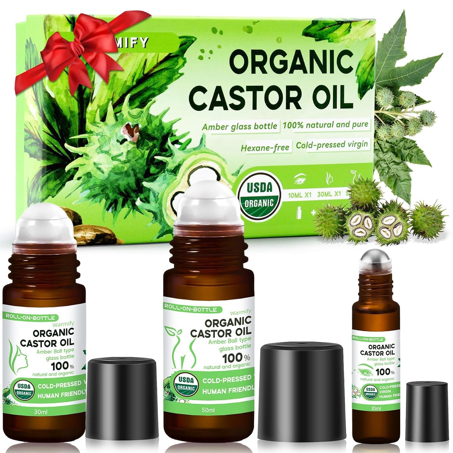 3-in-1 Castor Oil Roll on Certified Organic Cold Pressed Castor Oil