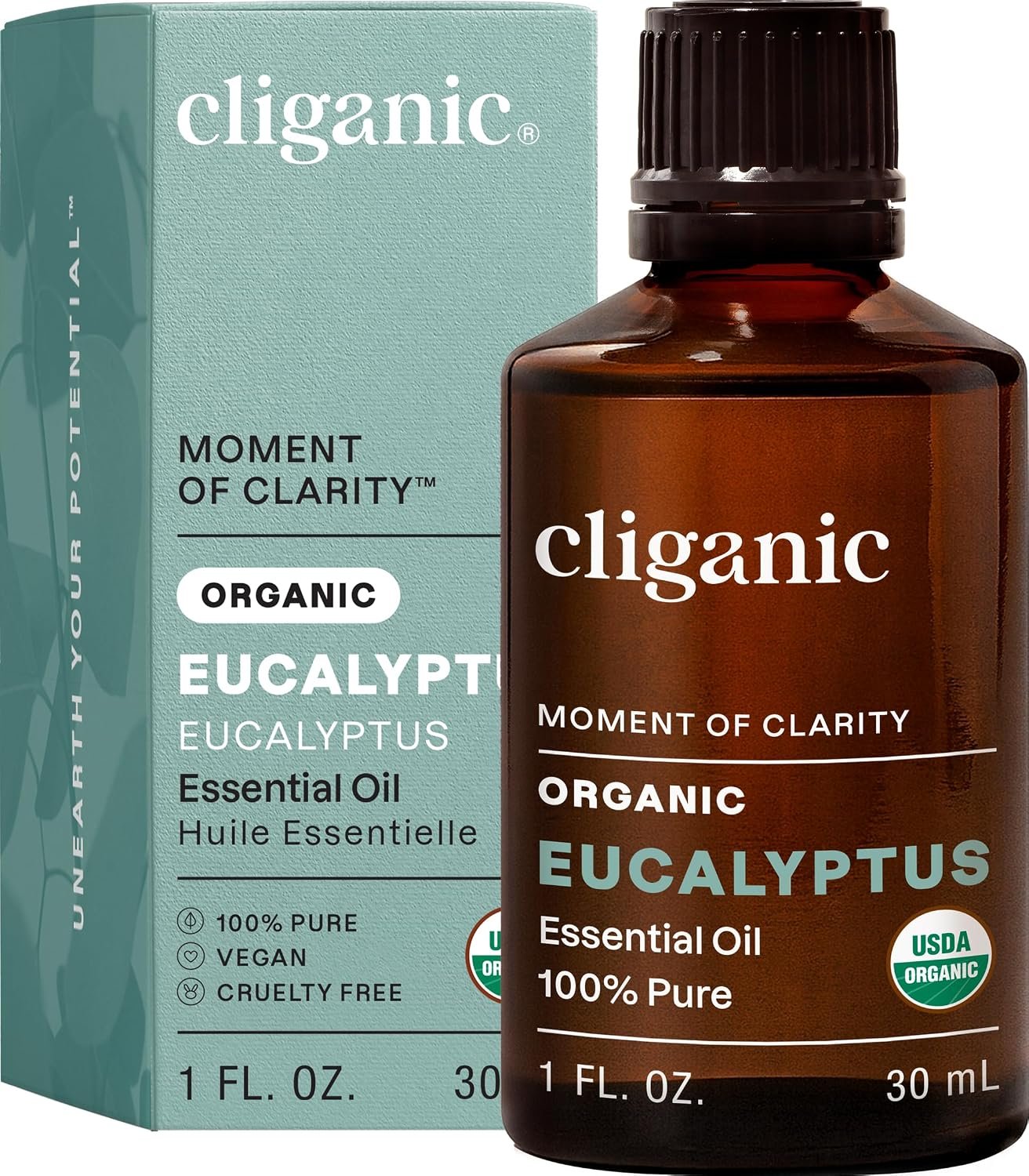 Cliganic Organic Eucalyptus Essential Oil for Diffuser, 100% Pure, 1 Fl Oz