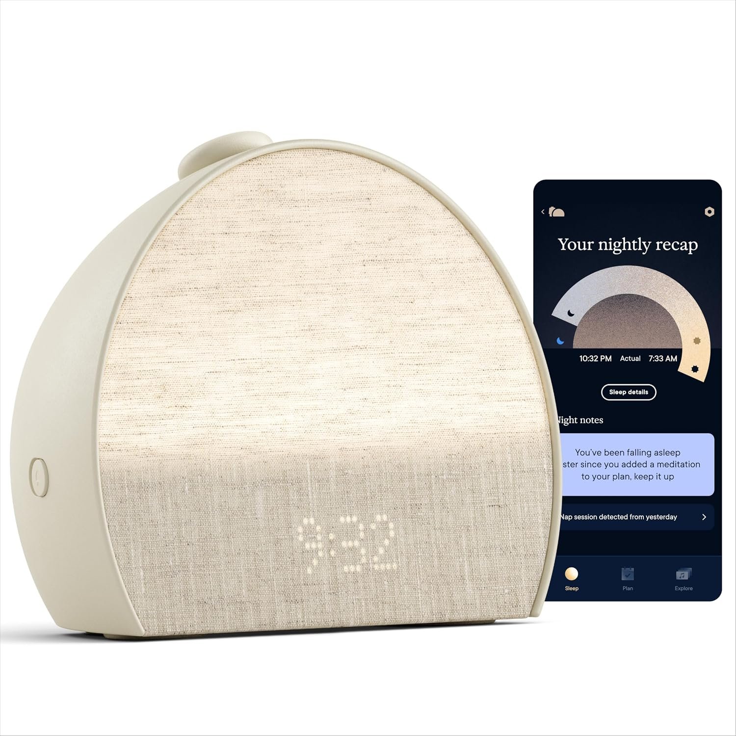 Hatch Sleep Clock Bedside Sleep Tracker, Smart Light, Sound Machine, Putty
