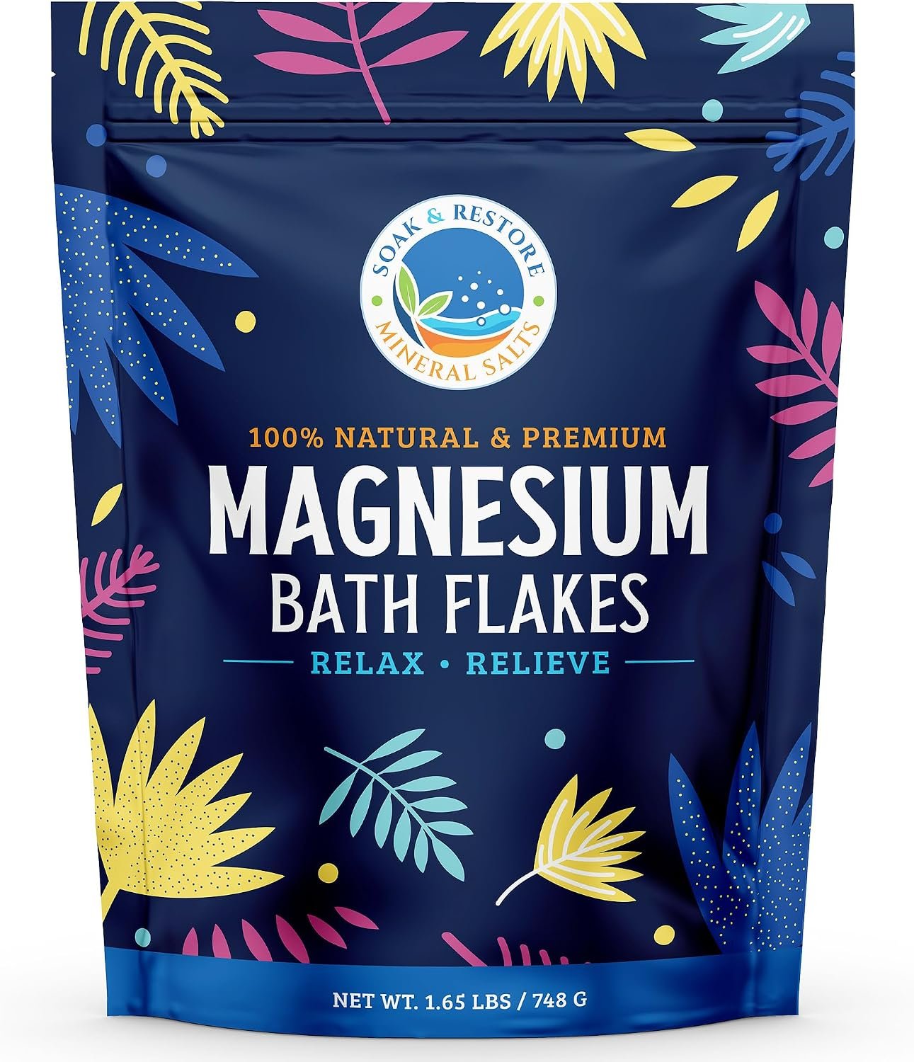 Soak & Restore Mineral Salts – Magnesium Bath Flakes – Pure Magnesium Chloride for Soaking and Whole-Body Replenishment (1.65 lbs)
