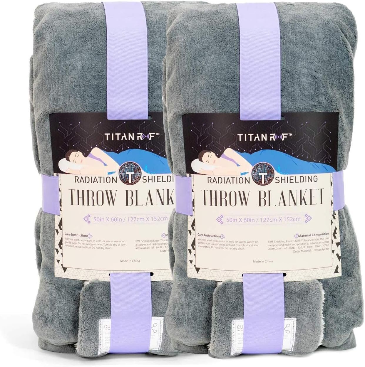Mission Darkness [2-Pack] TitanRF Radiation Shielding Throw Blanket 50″ x 60″ (127cm x 152cm) Ultra-Soft Materials Reversible Gray and White Blanket with Lab Certified EMF Radiation Protection Liner