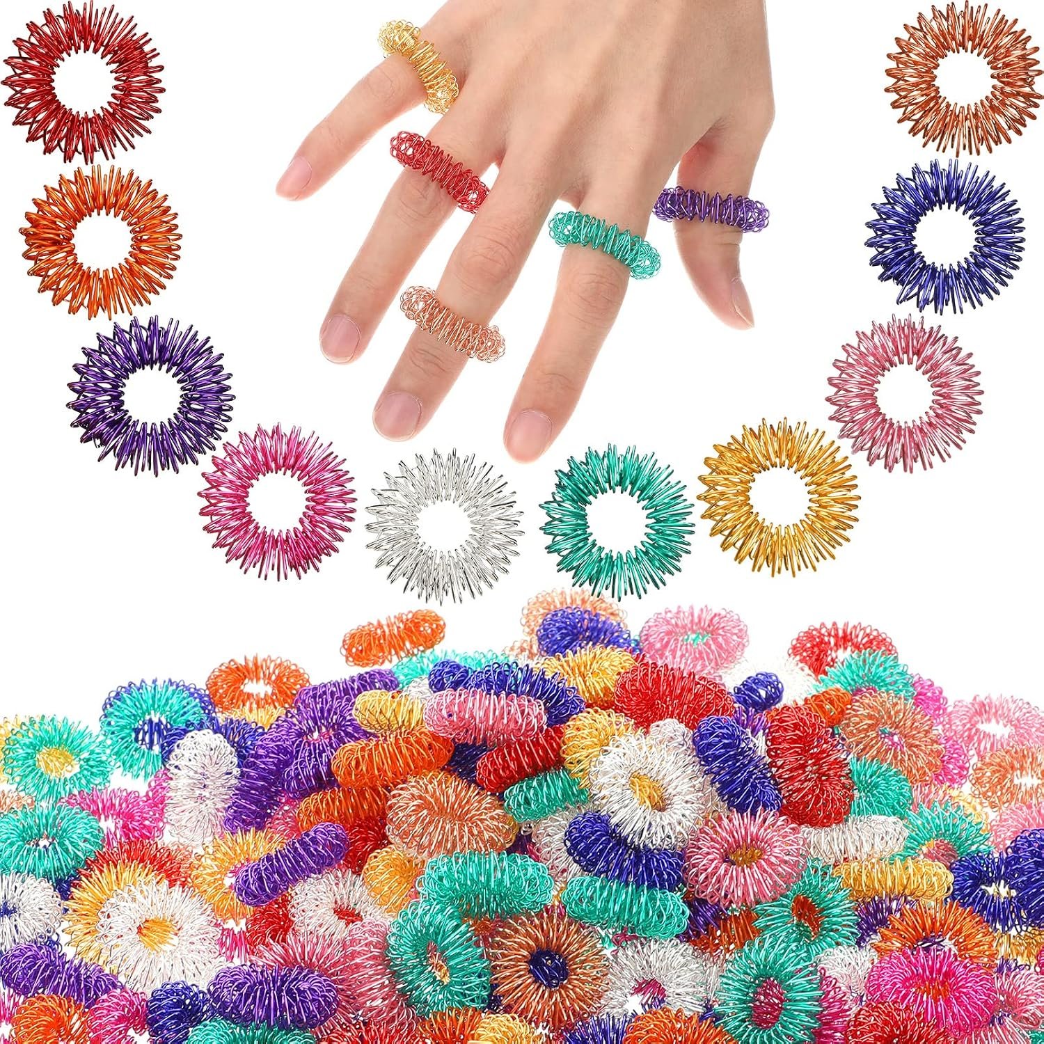 Nuogo 300 Pcs Acupressure Rings Spiky Sensory Finger Rings for Fingers