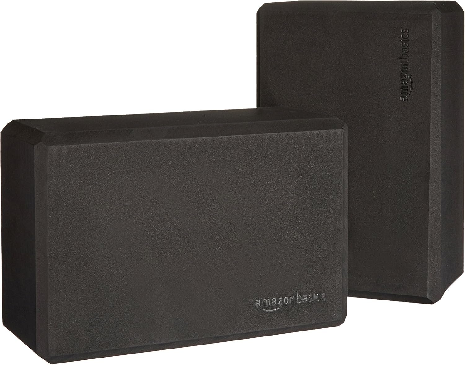 Amazon Basics Non-Slip Yoga Blocks, Set of 2, Deepen Poses, 4″ x 9″ x 6″, Black