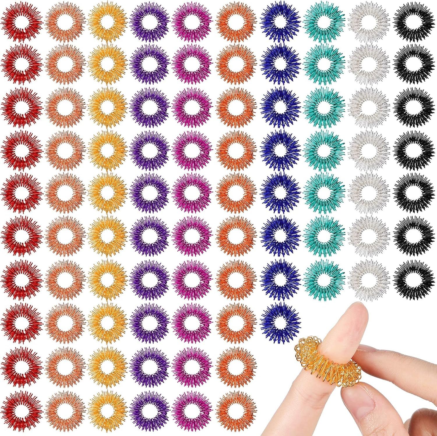 200 Pcs Acupressure Rings Bulk Fidget Spiky Sensory Finger, Classic Color