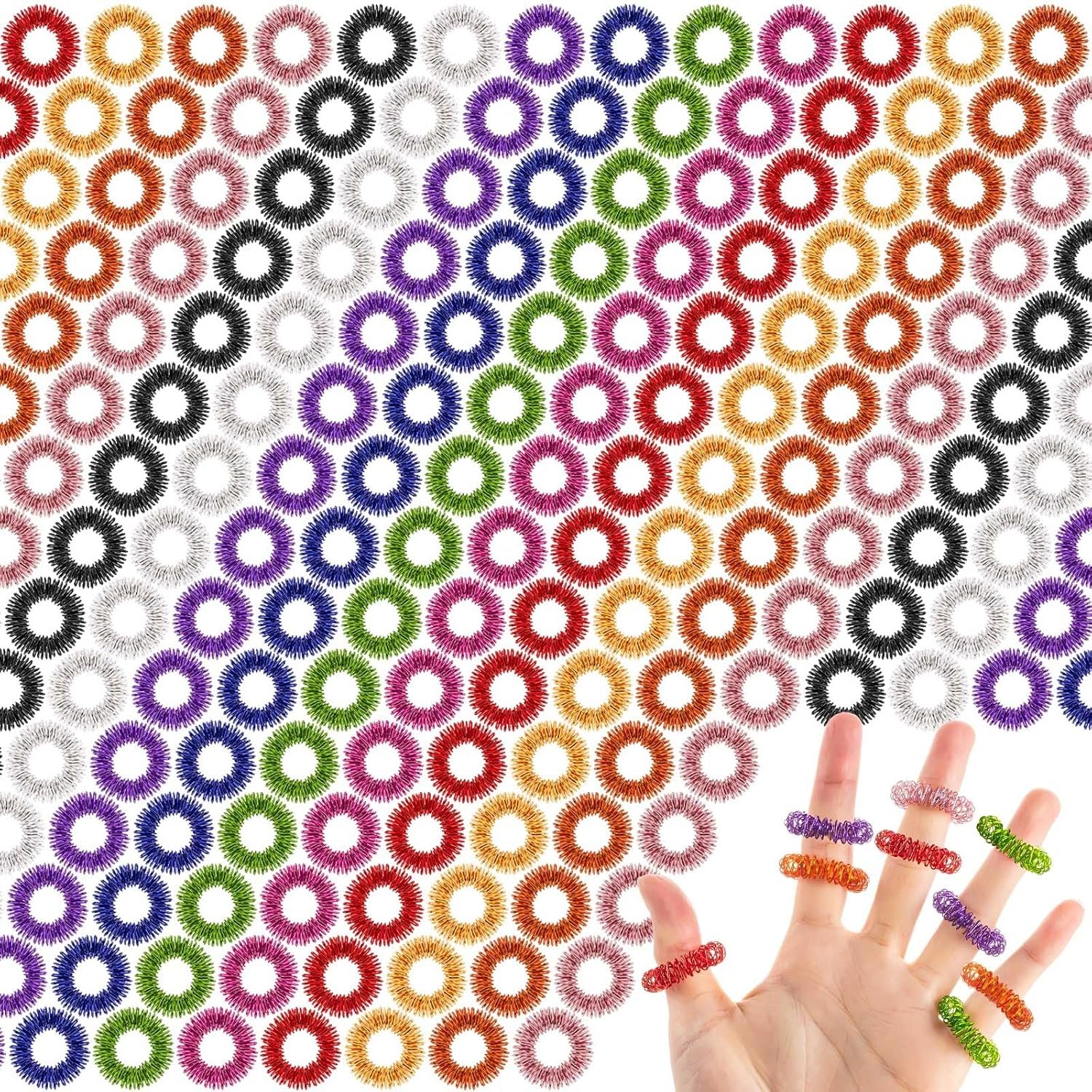 200 PCS Spiky Sensory Finger Rings, 10 Colors