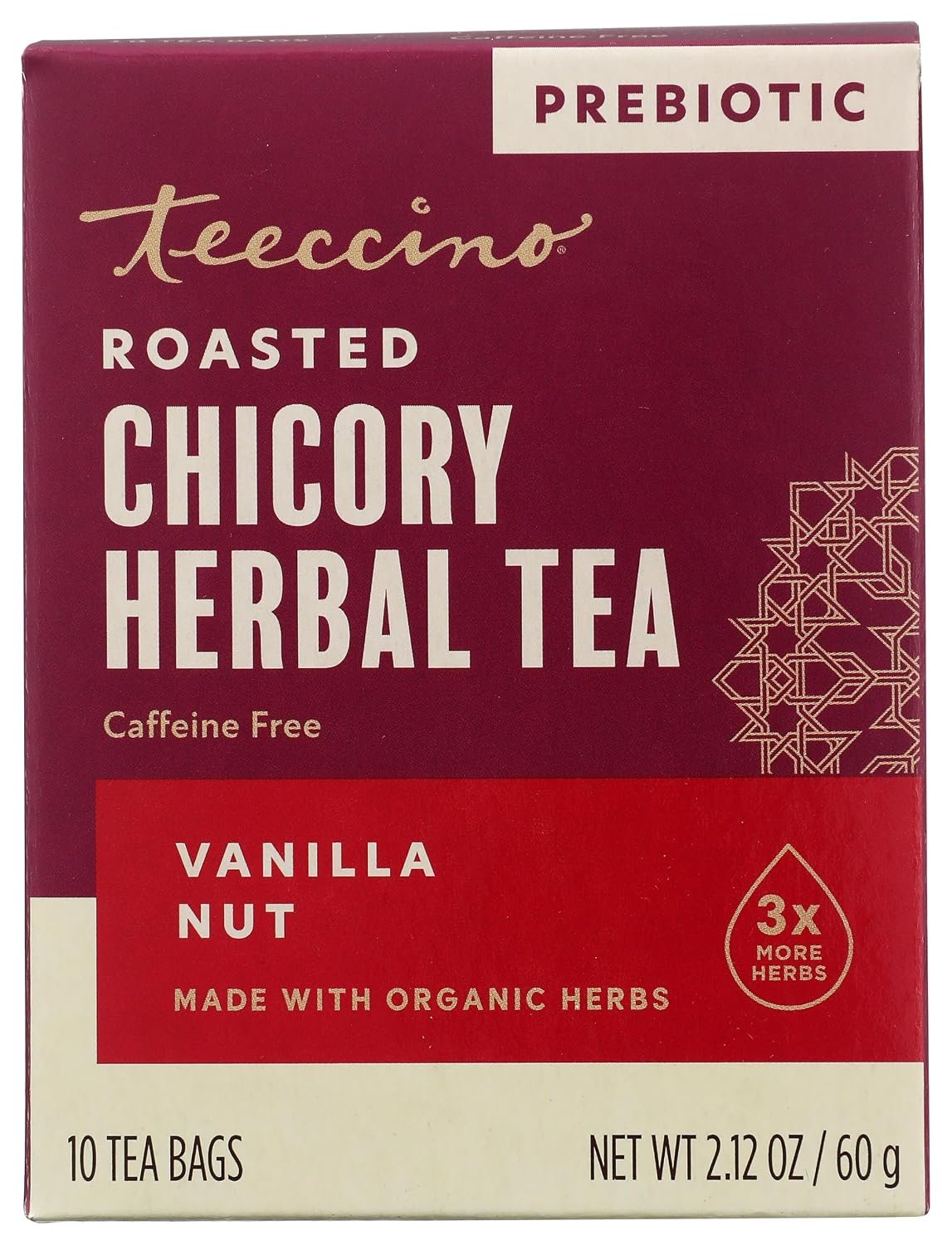 Teeccino Vanilla Nut Herbal Tea – Rich & Roasted Herbal Tea That’s Caffeine Free & Prebiotic For Natural Energy, 10 Tea Bags