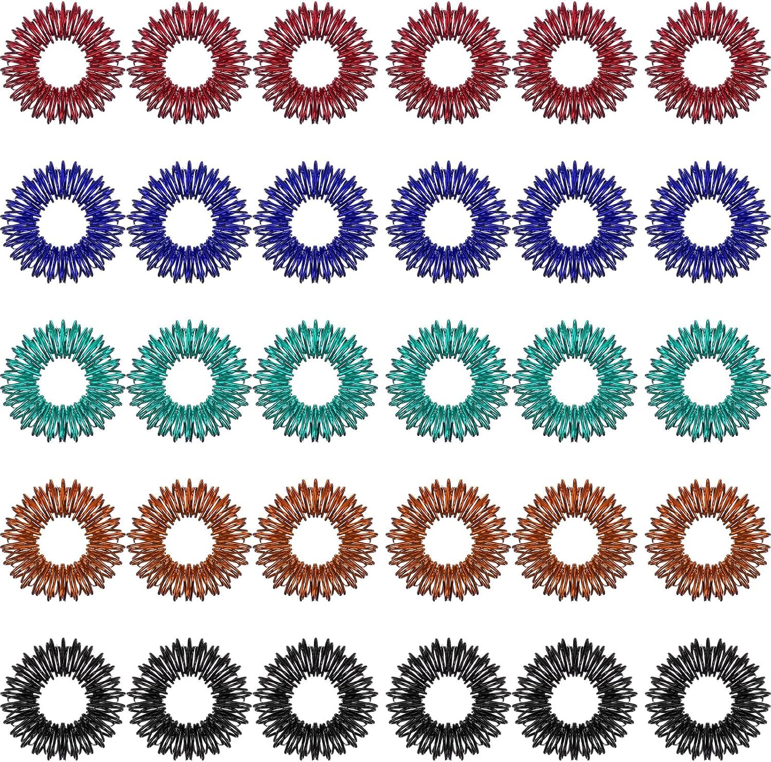 Blulu 30 Pcs Acupressure Rings Spiky Sensory Rings,Fresh Colors
