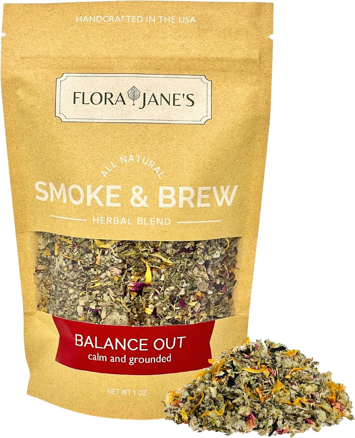 Flora Jane’s Smoke & Brew – Balance Out Blend for Mental Support and Relaxation – Herbal Blend, Tea, and Bath Soak – Organic and Wildcrafted