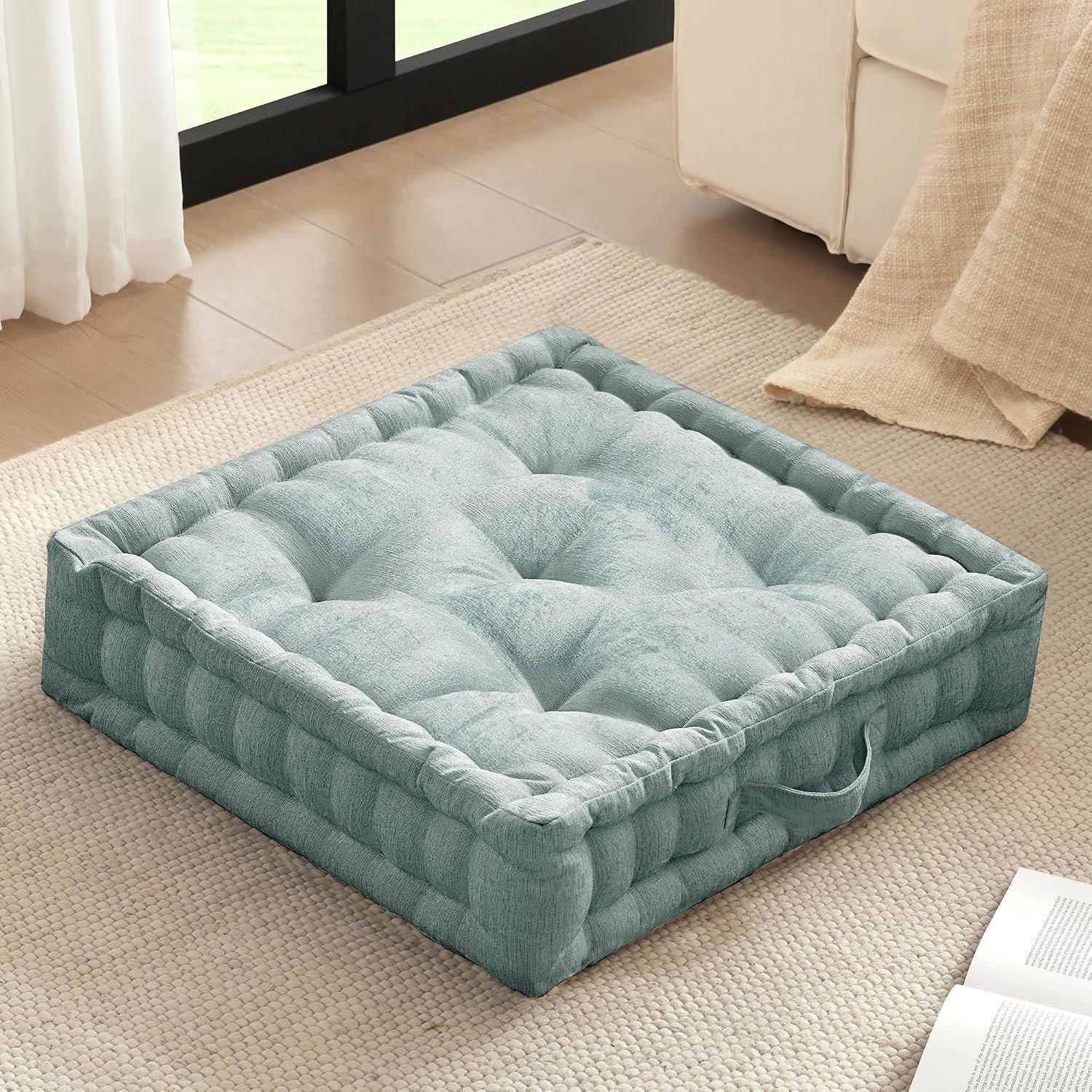 Intelligent Design Floor Pillow, Large Cushion for Meditation, 24×24 Aqua