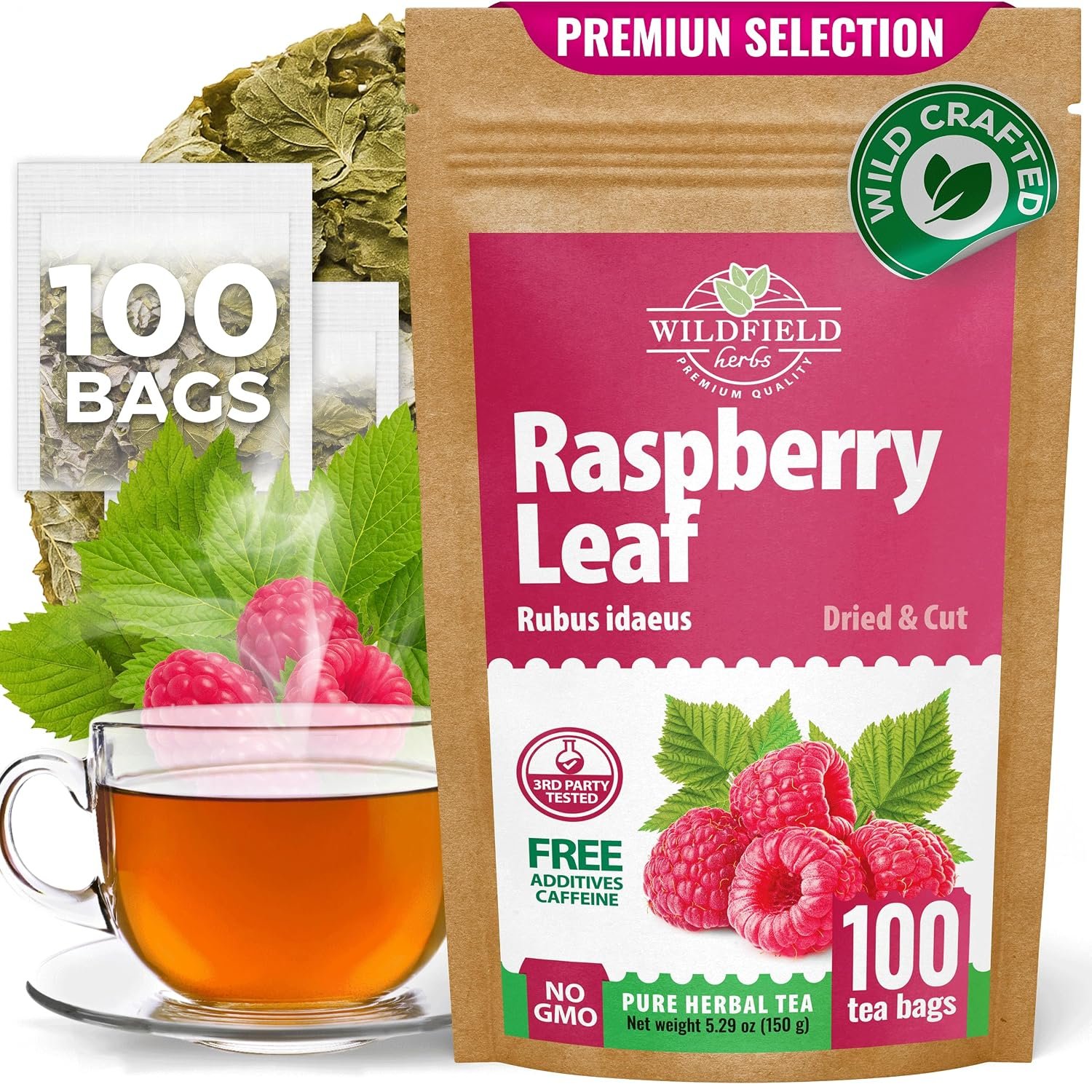 100 Bags Raspberry Leaf Tea Rasberry Leaf Herbs (Rubus Idaeus Folium) – 100 Count 1.5g Bags Rasberry Leave Tea Hojas De Frambuesa
