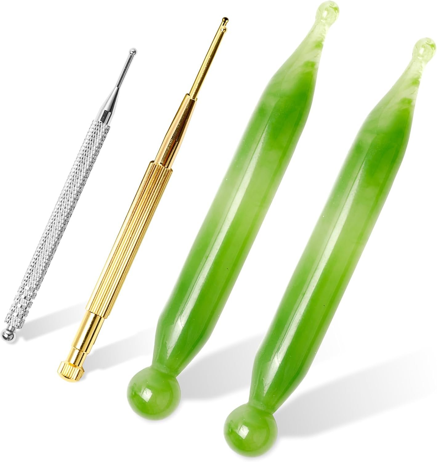 4PCS Massage Tools Acupuncture Pen Self Massage Gua Sha Pointing Pen with Silver Stainless Steel Ear Point Acupuncture Pen with Gold Double Headed Ear Massage Pen
