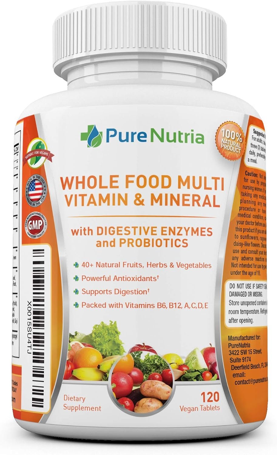 Whole Food MultiVitamin and Minerals with Probiotic Enzymes – 120 Multivitamins for Women and Men – Packed with WholeFood and Herbal Ingredients – Powerful Antioxidants for Digestive Support